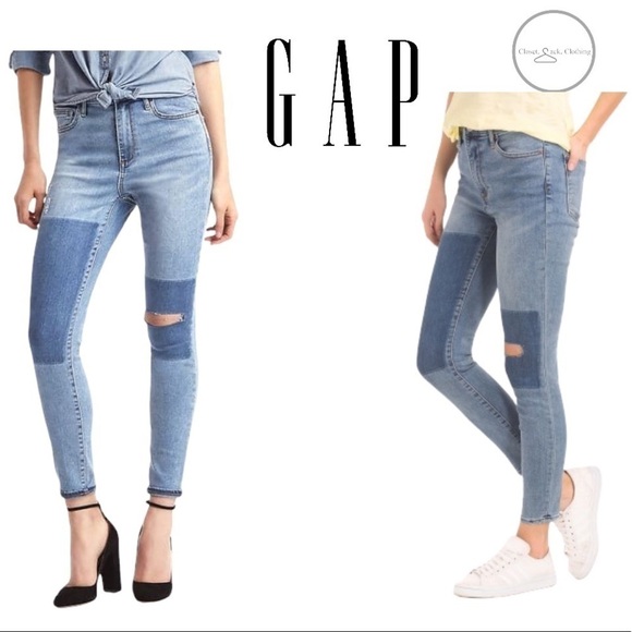 𝅺GAP 1969 Patchwork True Skinny Super High Rise Jeans Size 29 Regular - Picture 1 of 11